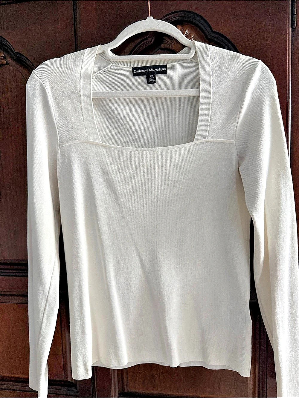 Catherine Malandrino Long Sleeve Square Neck Top in White Size Small